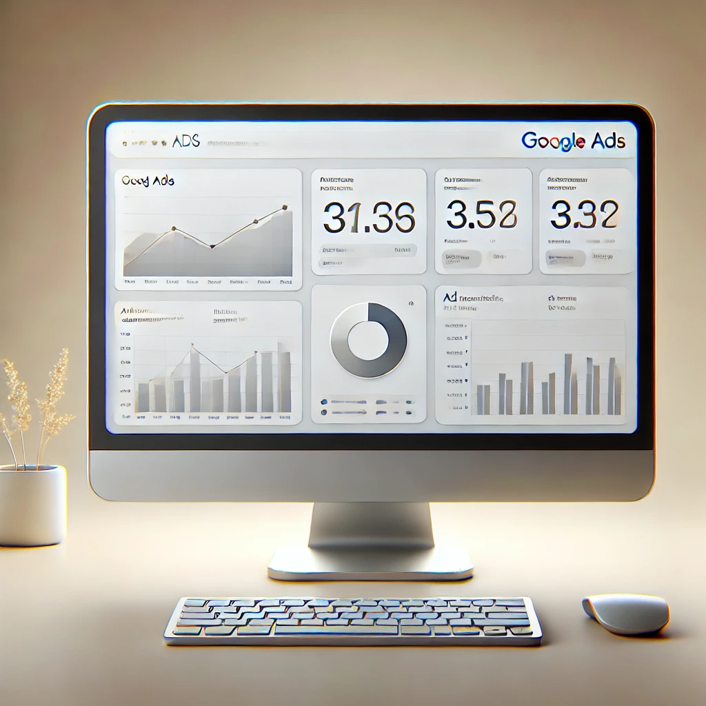 A computer monitor showing Google Ads metrics.